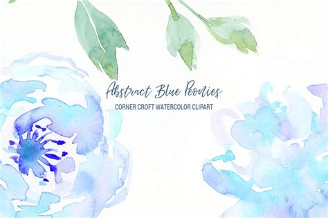 Abstract Blue Peony Clip Art Watercolor Blue Peony Etsy