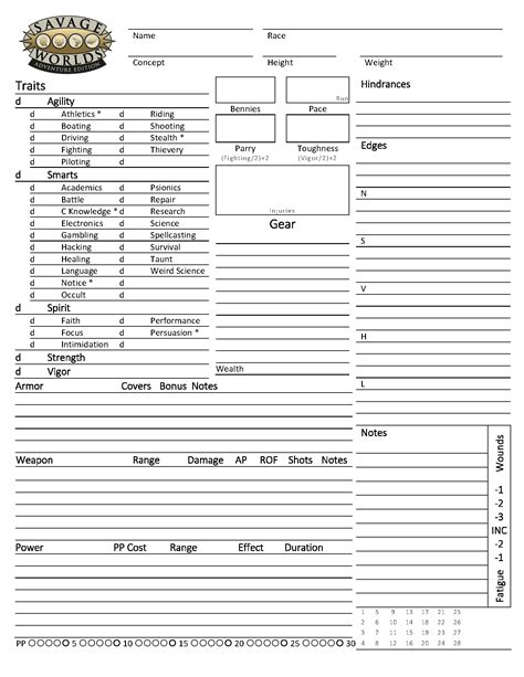Savage Worlds Deluxe Form Fillable Character Sheet Printable Forms Porn Sex Picture