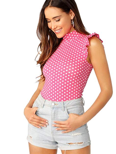 Download WDIRARA Women's Summer Polka Dot Mock Neck Ruffle ...