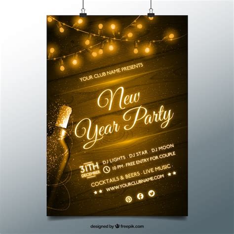 Vintage New Year Party Poster Vector Free Download