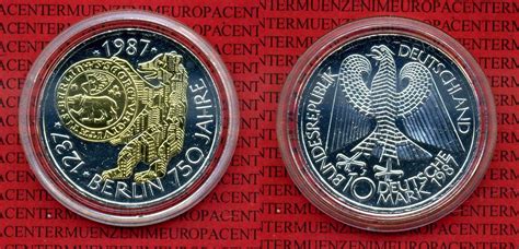 10 DM Silbermünze mit Goldapplikation 1987 Bundesrepublik Deutschland