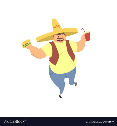 Fat Guy In Mexican Hat Royalty Free Vector Image