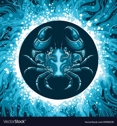 Zodiac Sign Cancer In Water Circle Royalty Free Vector Image