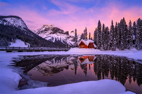 Emerald Lake Winter Sunset Alberta Canada Fine Art Print Photos By
