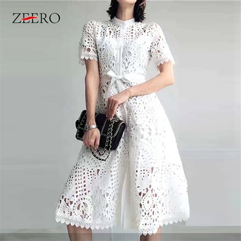 Women Vintage Summer Flower Embroidery Short Sleeve Hollow Out Lace
