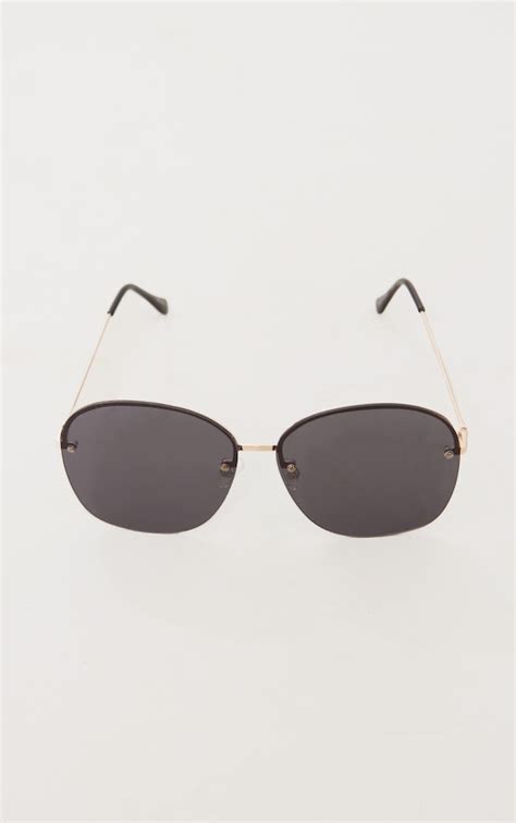 Black Frameless Oversized Round Sunglasses Prettylittlething Usa