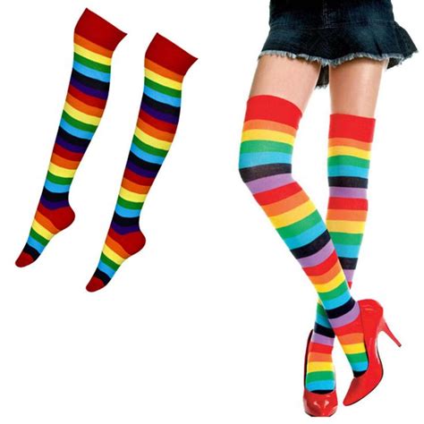 Ladies Over Knee Socks Plain Striped High Thigh Long Womens Stripey