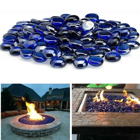 Blue Fire Pit Glass Beads Premium Fireplace Round Reflective Drops Rocks 10 Lb Ebay