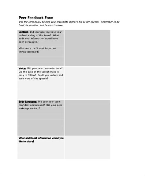 Free 8 Sample Peer Feedback Forms In Pdf Ms Word