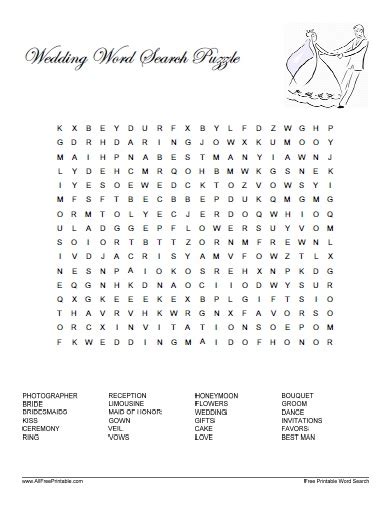 Wedding Word Search Puzzle Free Printable