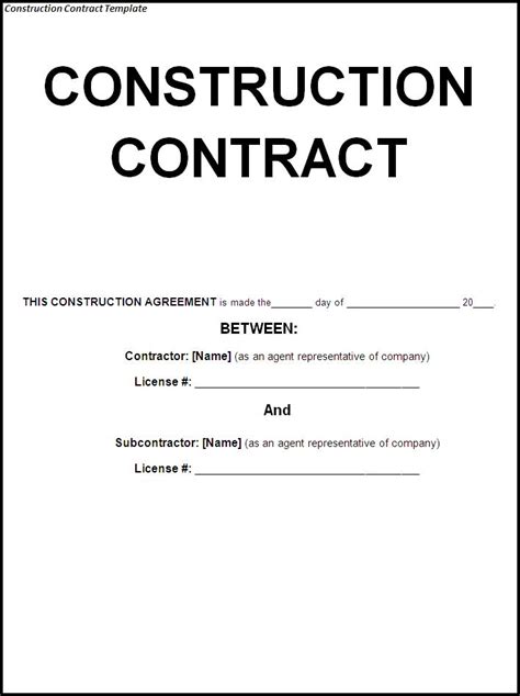 Construction Contract Template Professional Word Templates