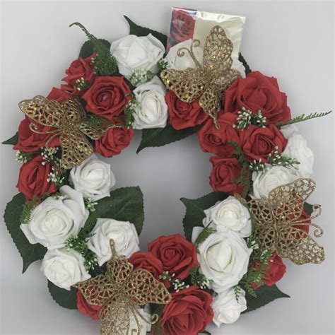 14 Artificial Round Wreath With Ribbons Artificial Funeral Flowers