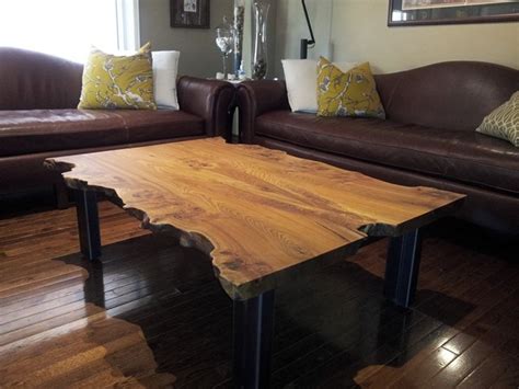 Natural cedar wood slice slab coffee table live edge, hairpin legs heavy & thick. Reclaimed Elm Live Edge Slab Coffee Table