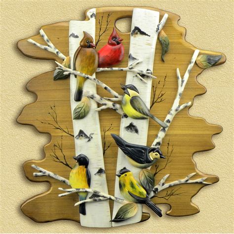 Bird Scene Hand Carved Wooden Wallhanging Intarsia Wood Wildlife