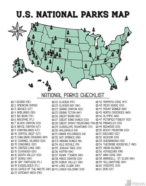 Your Printable Us National Parks Map With All 63 Parks 2021 Us