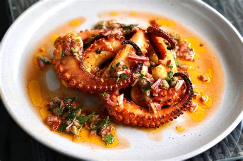 Homemade Grilled Octopus in a Chilli Vinaigrette food foods