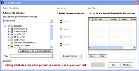 Filegets Attribute Editor Wizard Screenshot Allows User To Add Or Remove Attributes Of Files