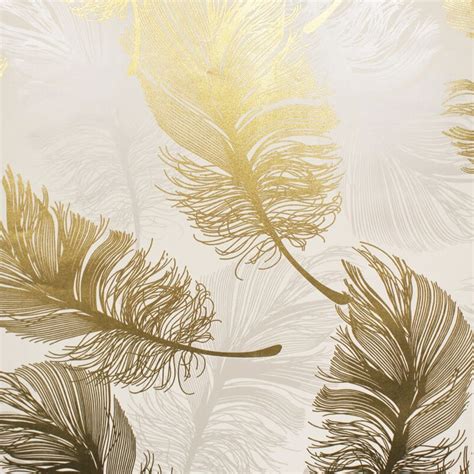 Plume Foil Feather Wallpaper Gold - Wallpaper from I Love Wallpaper UK