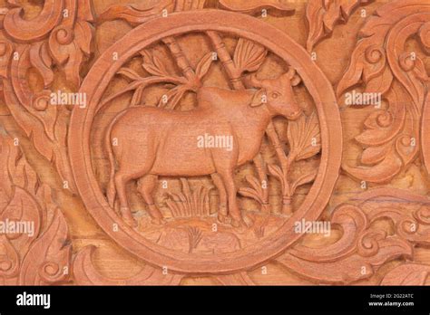 Wood Carving Of The Ox Chinese Zodiac Animal Sign Stock Photo Alamy