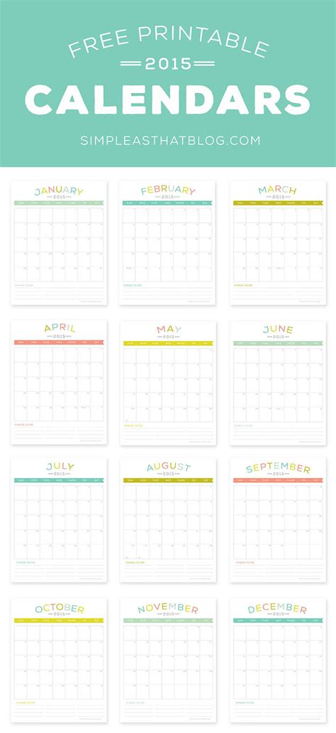 Free Printable 2015 Calendars