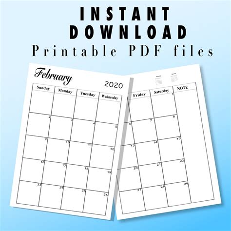 2020 Monthly Planner Calendar Printable Template Instant Etsy