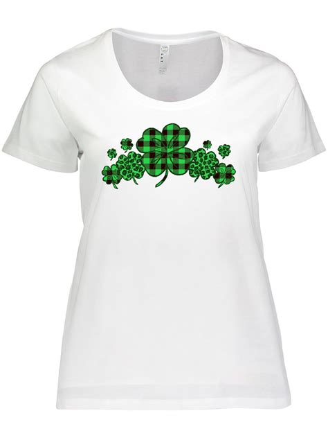 Inktastic St Patricks Day Clovers In Plaid Womens Plus Size T Shirt
