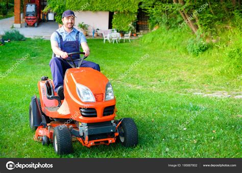 Gardener Driving Riding Lawn Mower Garden Stock Photo By ©tommaso1979