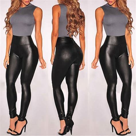 womens pu leather yoga pants high waist workout stretch skinny leggings trousers ebay