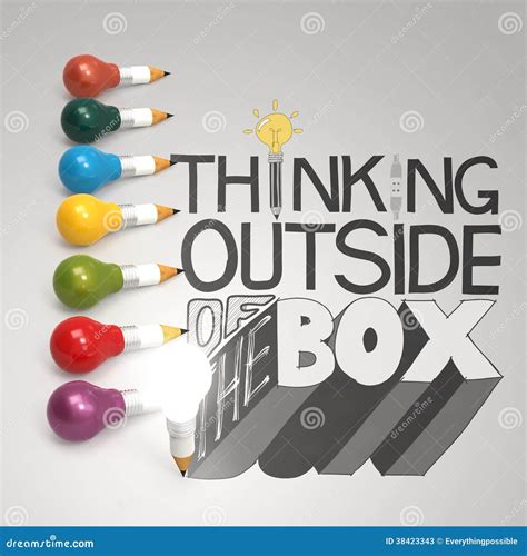 Pencil Lightbulb 3d And Design Word Thinking Outside Of The Box Stock
