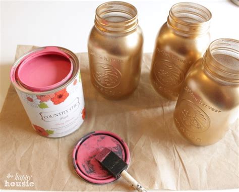 Pink And Gold Chalk Painted Mason Jars And A May Flowers