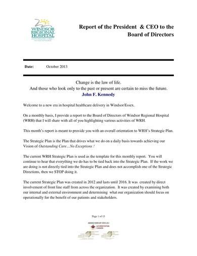 Ceo Report To Board Of Directors Template 1 Templates Example