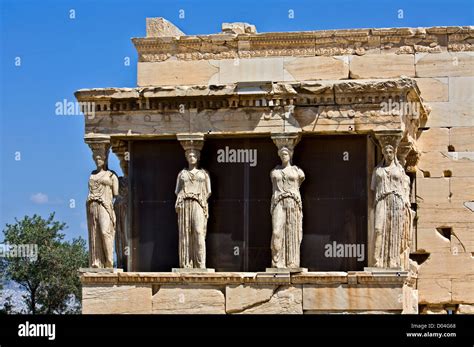 Temple Of Erectheum With The Caryatids Statues At Acropolis Athens
