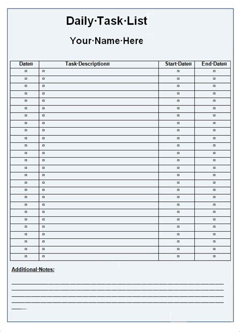 Example Task List Template Free Sample Microsoft Excel Template And