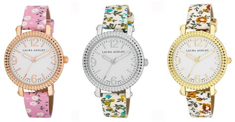 Laura Ashley Ladies Floral Band Fluted Bezel Watch 3 Colors