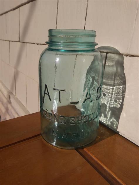 Atlas Strong Shoulder Mason Jar Blue Glass Etsy
