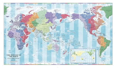 Pacific Centred Time Zone Wall Map Of The World Large Map