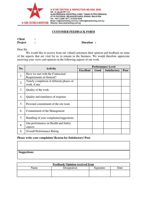 Customer Feedback Form Pdf