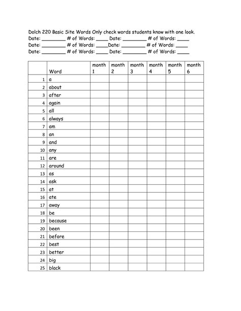 First Grade Dolch Sight Words Assessment Printable Templates