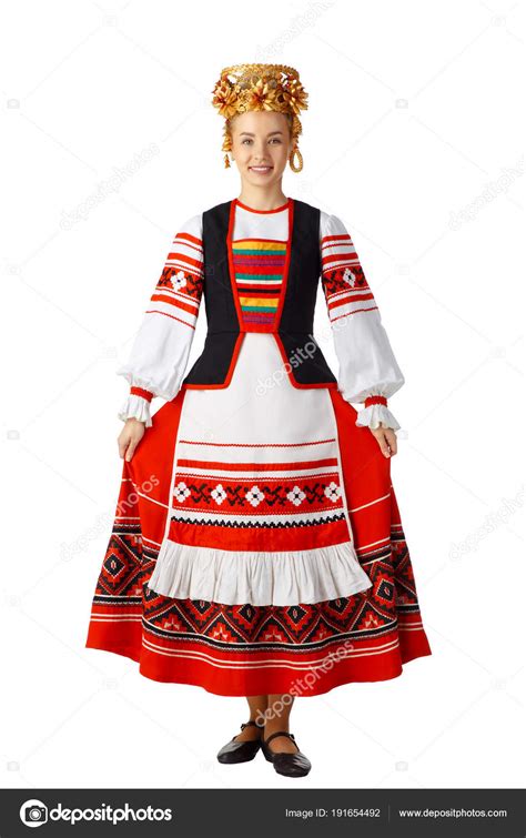 Beautiful Smiling Girl In Belarusian National Costume Stock Photo By
