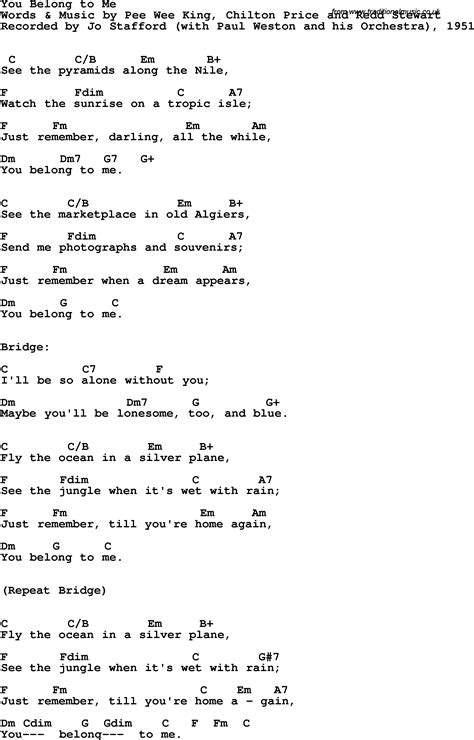 Song Lyrics With Guitar Chords For You Belong To Me Jo Stafford 1952