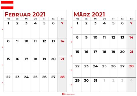 Das aktuelle kalenderblatt für den 3. Download kostenlos Österreich Kalender März 2021 - Calendarena