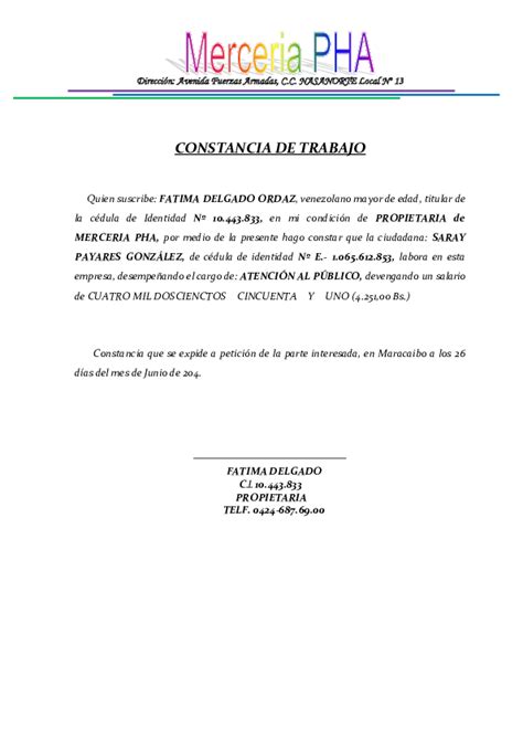Doc Constancia De Trabajo Quien Suscribe Fatima Delgado Ordaz