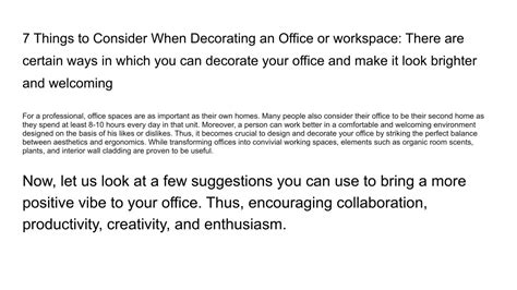 Ppt Things To Consider When Decorating An Office Or Workspace