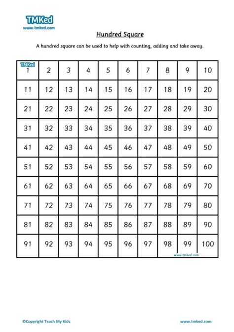 Hundred Square Maths Free Teaching Resources Homework Tmked