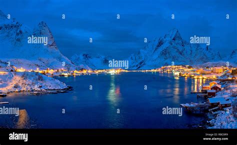 Reine Village At Night Lofoten Islands Norway Stock Photo Alamy