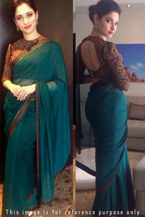 Buy Tamanna Bhatia Teal Green Georgette Saree With Blouse Online DMV8844