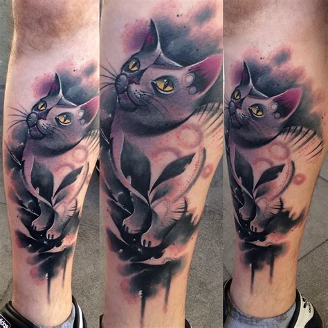 Cute Cat Tattoo By Lukasz Kaczmarek Design Of Tattoosdesign Of Tattoos