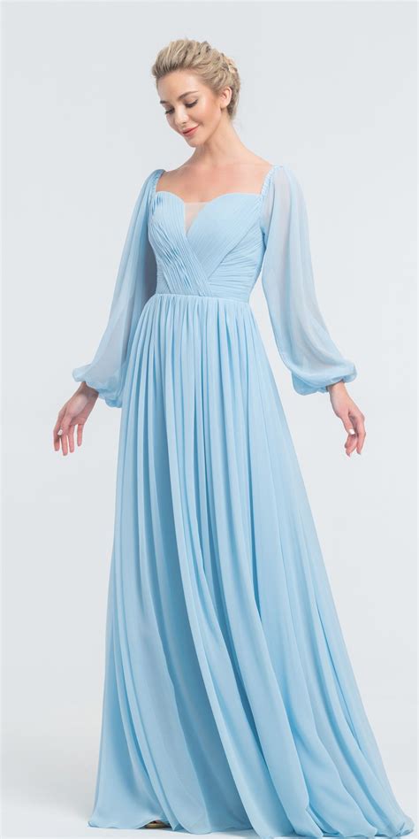 Pastel Blue Bridesmaid Dresses Long Sleeves In 2021 Bridesmaid