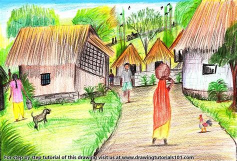 How To Draw Village Scene Villages Step By Step