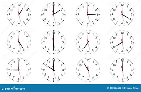 Set Of Clock Dials Showing Various Time Isolated Stock Vector